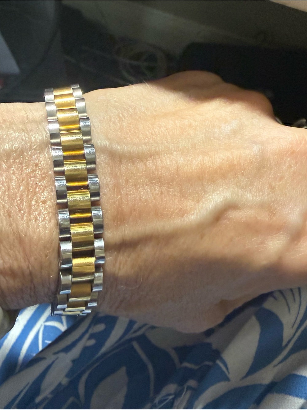 Two-Tone Gold and Silver watch style Link Bracelet